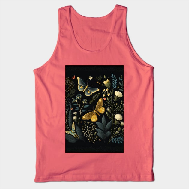 Dark Cottagecore Moth + Butterfly Forest Scene Tank Top by TheJadeCat